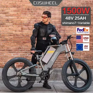 T26 Electric Bike 48V 25AH 1500W 55Km/h Motorcycle City Commutin Fat Tire Bike Cycling Adult Electric Bicycle Electric Electric