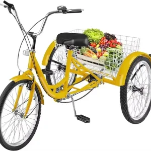Adult Tricycle Single Three Wheel Bike 24inch 26inch Seat Adjustable Trike with Bell Brake System and Basket Cruiser Bicycles