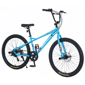 26 Inch Freestyle Kids Bike with Shimano 7-Speed Double Disc Brakes Steel Frame for Boys Girls Road Cycling Bike Bicycle Blue