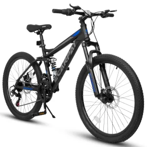 24 Inch Mountain Bike 21 Speed Gear Disc Brakes Durable Carbon Steel Frame Bicycle Front Suspension for Unisex Riders Commuting