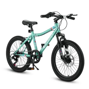20 Inch Kids' Bike for Boys Girls Ages 8–12 Road Bikes 7-Speed Mountain Bicycle with Front Suspension Disc & V-Brake Steel Frame