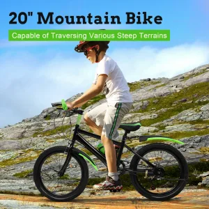 20" 7 Speeds Mountain Bike Kids Bicycle Dual-Disc Brakes Unisex Children's Bicycle Height Adjustable MTB Boys Girls Riding Bike